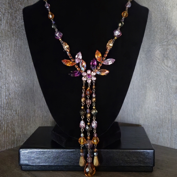 NICKY BUTLER Honey Multi Crystal & Rhinestone Tassel Designer NB Necklace NWT - Picture 6 of 13